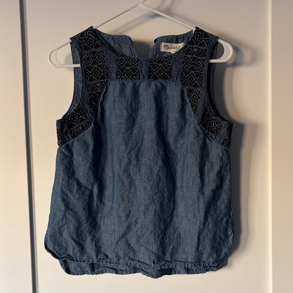 Madewell Indigo Denim Tank with embroidered Accents